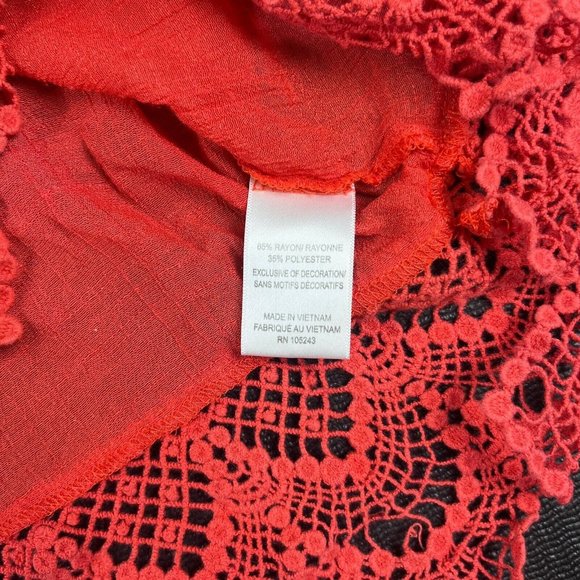 Bobeau Top Blouse Red Orange Off The Shoulder Lace‎ Hem Women's Size Medium - Picture 10 of 16